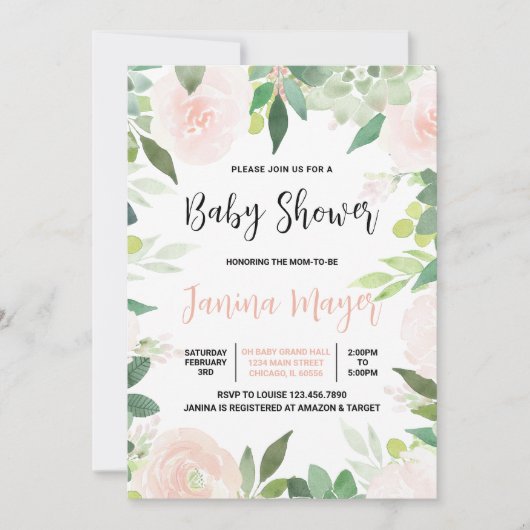 Roze succulent Baby shower Kaart (Voorkant)