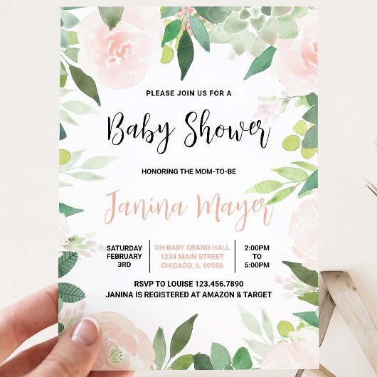 Roze Succulent Baby Shower Kaart