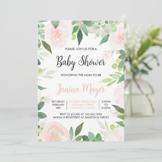Roze Succulent Baby Shower Uitnodiging (Staand voorkant)
