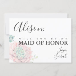 Roze Succulent Maid of Honor proposal card Kaart