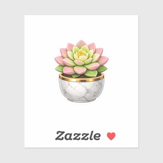 Roze Succulent Marmeren Pot Gouden Rand Sticker (Vel)