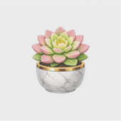 Roze Succulent Marmeren Pot Gouden Rand Sticker (Voorkant)