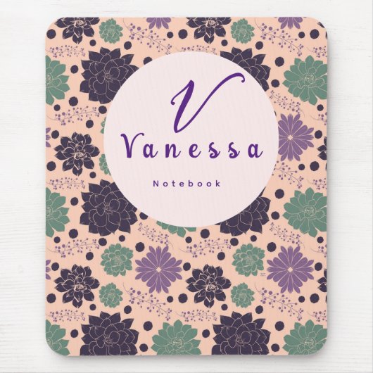 Roze Succulent Monogram Schrift  Muismat (Voorkant)