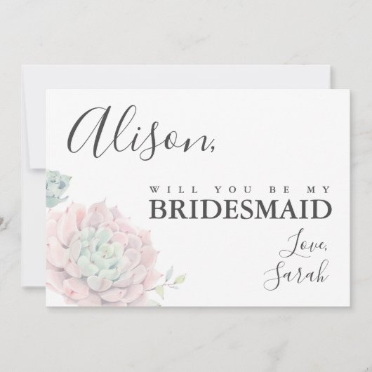 Roze Succulente Bridesmaid-kaartje voor zakje Kaart (Voorkant)
