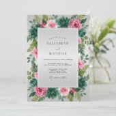 Roze Succulenten Krans Bruiloft Kaart (Staand voorkant)