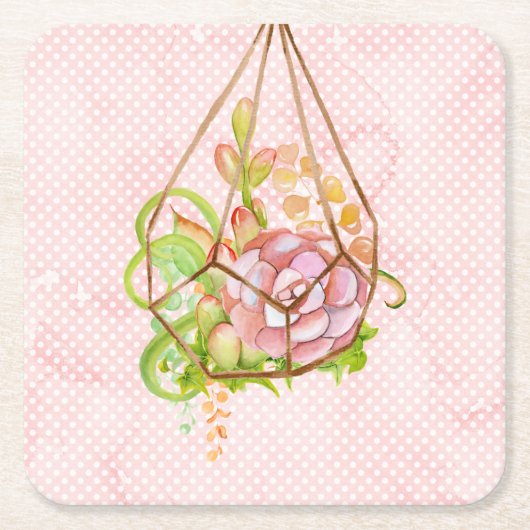 Roze Succulents Terrarium Kartonnen Onderzetters (Voorkant)