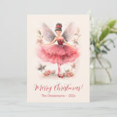Roze Sugar Plum Fairy Vintage Kerst Kaart (Staand voorkant)