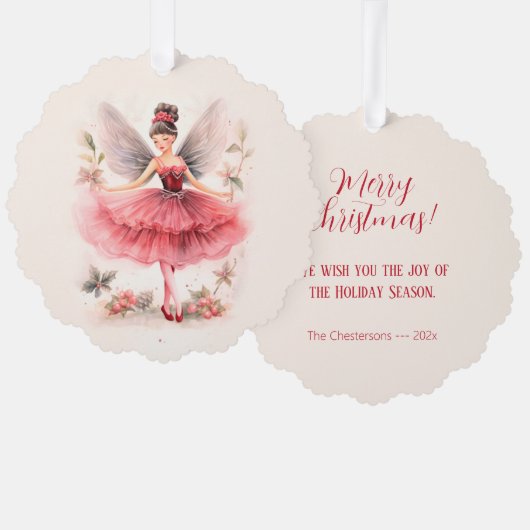 Roze Sugar Plum Fairy Vintage Kerst Kaart (Voorkant / Achterkant)