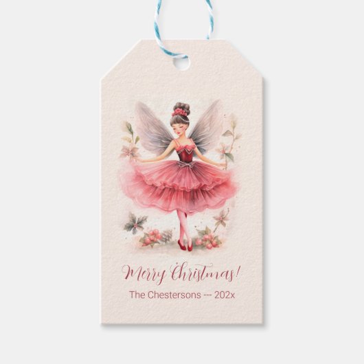 Roze Sugar Plum Fairy Vintage Kerstcadeau Label Cadeaulabel (Voorkant)