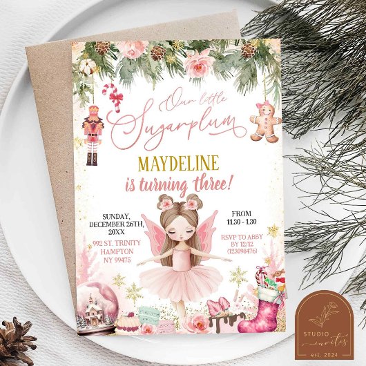 Roze Sugarplum Ballerina Kerstmis Verjaardag Meisj Kaart