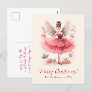 Roze Suiker Plum Fairy Vintage Kerst Briefkaart