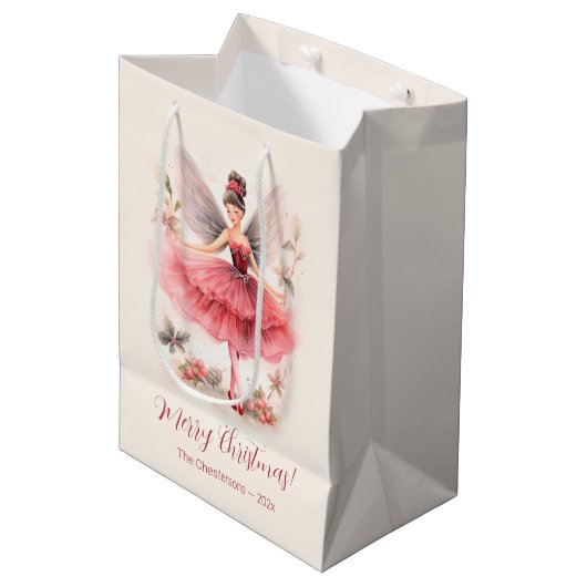 Roze Suiker Plum Fairy Vintage Kerstmis Medium Cadeauzakje (Voorkant Gekanteld)