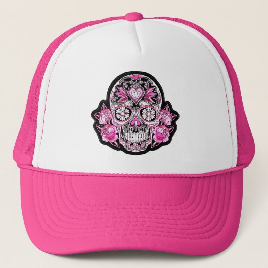 Roze suiker Schaal en Roos Trucker Pet (Voorkant)