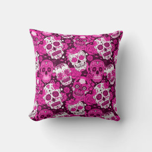 Roze suiker schedel bloem ornamentaal patroon kussen