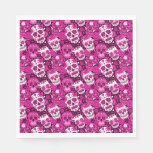 Roze suiker schedel bloem ornamentaal patroon servet