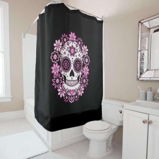 Roze Suiker Schedel Douchegordijn (In situ)