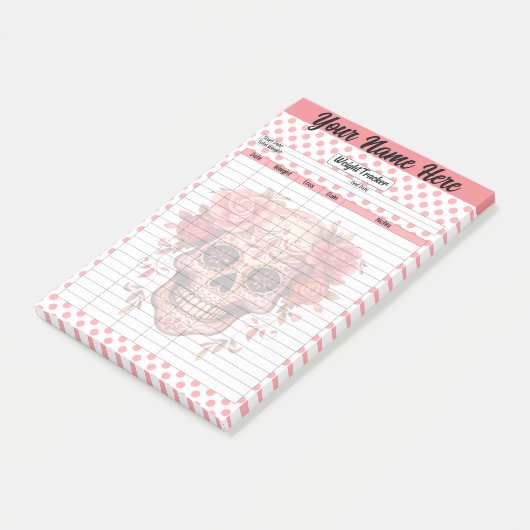 Roze Suiker Schedel Gewicht Tracker Post-it® Notes (Schuin)