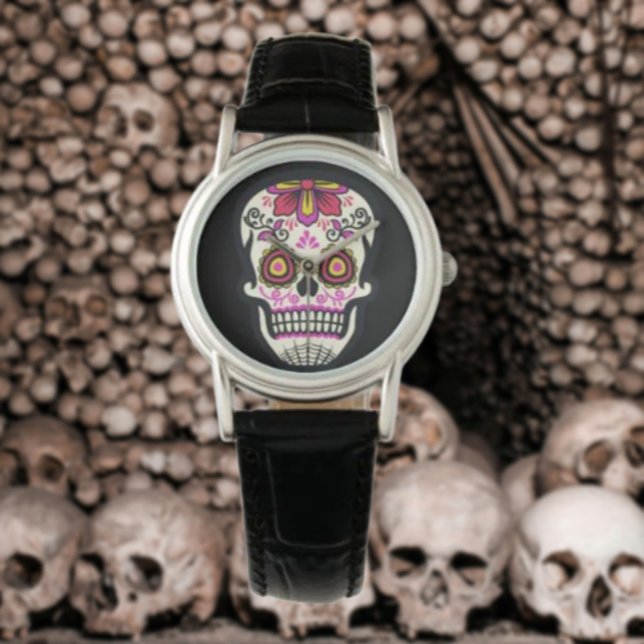 Roze Suiker Schedel Horloge (Creator heeft geüpload)