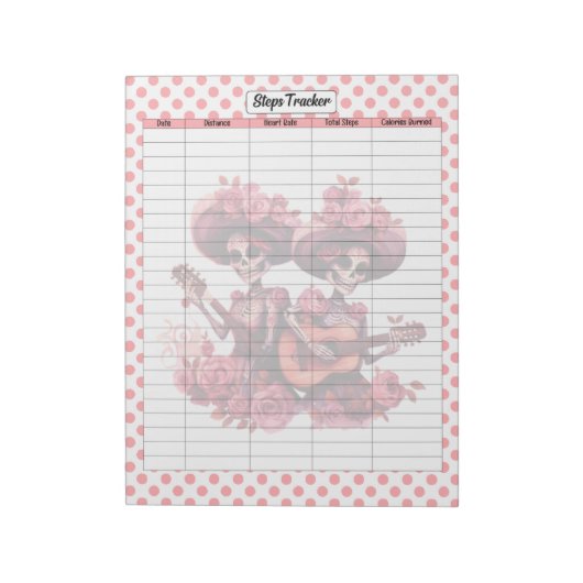 Roze suiker schedel stappen tracker notitieblok (Linkerzijde)