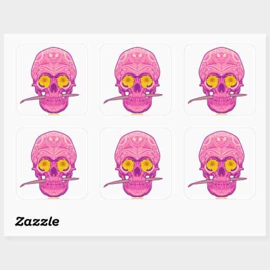 Roze SUIKER SCHEDEL STICKER (Vel)