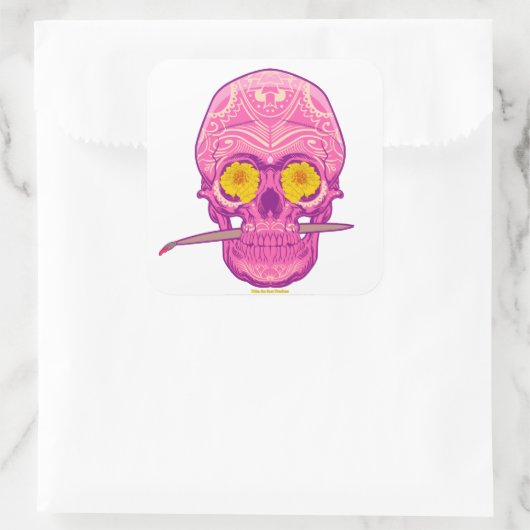Roze SUIKER SCHEDEL STICKER (Tas)