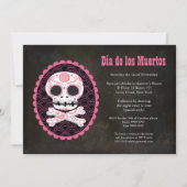 Roze Suiker Skull Day of the Dead Party Invite Kaart (Voorkant)