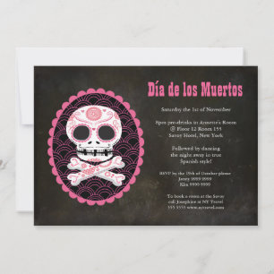 Roze Suiker Skull Day of the Dead Party Invite Kaart
