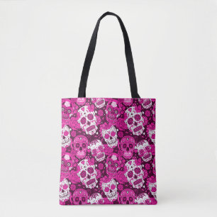 Roze suikeren schedel bloemmotief tote bag