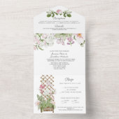 Roze suikererwten en Rozen bruiloft All In One Uitnodiging (Binnen)