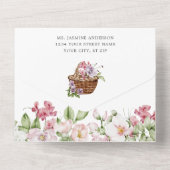 Roze suikererwten en Rozen bruiloft All In One Uitnodiging (Achterkant)