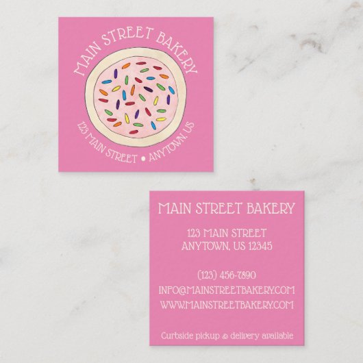 Roze suikerkoekjesbakkerij vierkante visitekaartje (Voorkant / Achterkant)