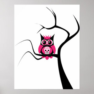 Roze suikerriet Huid Owl in het Poster van de boom