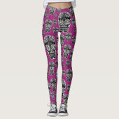 Roze suikerriet schedel Longvorming Glittereffect Leggings (Voorkant)
