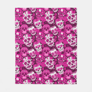 Roze suikerschedel bloemornament patroon fleece deken