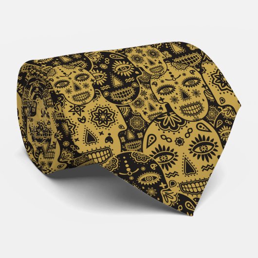 Roze  suikerschedel in zwart-wit stropdas (Opgerold)