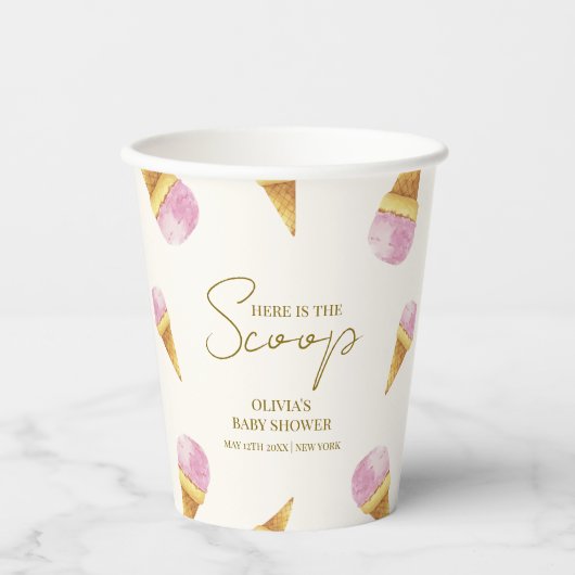 Roze Summer Scoop Ice Cream Lijst Baby shower Papieren Bekers (Voorkant)