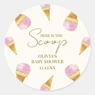 Roze Summer Scoop Ice Cream Lijst Baby shower Ronde Sticker