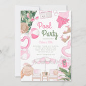 Roze Summertime Glam | Pool Party Kaart (Voorkant)