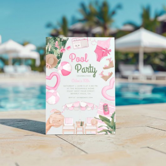 Roze Summertime Glam | Pool Party Kaart