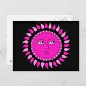 Roze Sun Cartoon Art Briefkaart (Voorkant / Achterkant)
