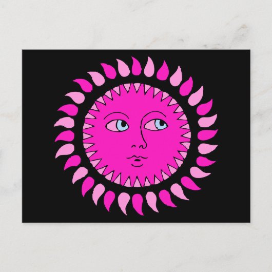 Roze Sun Cartoon Art Briefkaart (Voorkant)