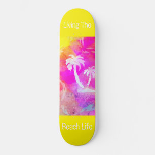 Roze Sun Set Color Pop Palm Tree Beach Life   Persoonlijk Skateboard