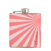 Roze Sunburst "Voeg Jouw namen toe" Heupfles (Voorkant)