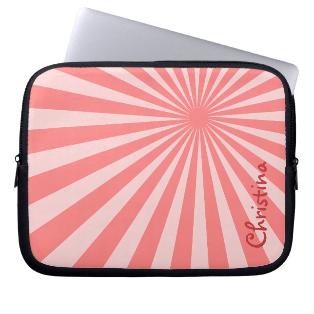 Roze Sunburst "Voeg Jouw namen toe" Laptop Sleeve (Voorkant)