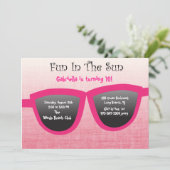 Roze SunGlasses Birthday Party Invitation Kaart (Staand voorkant)
