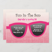 Roze SunGlasses Birthday Party Invitation Kaart (Voorkant / Achterkant)