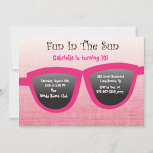 Roze SunGlasses Birthday Party Invitation Kaart