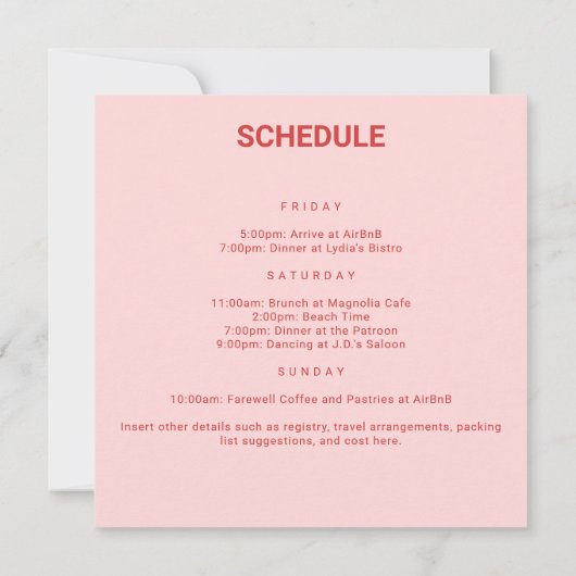 Roze Sunnies Beach vrijgezellenweekend Kaart (Achterkant)