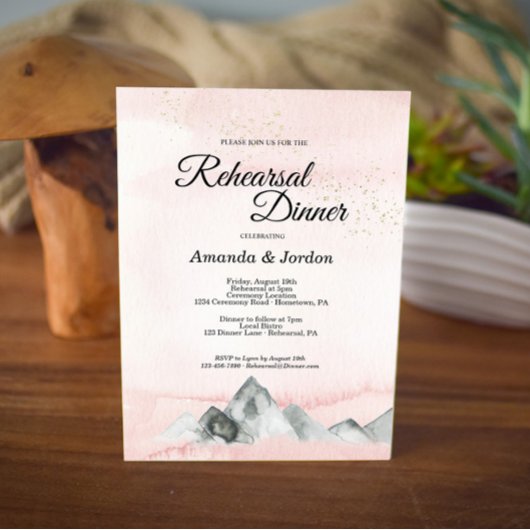Roze Sunrise Mountain Rehearsal Dinner Invitation Kaart