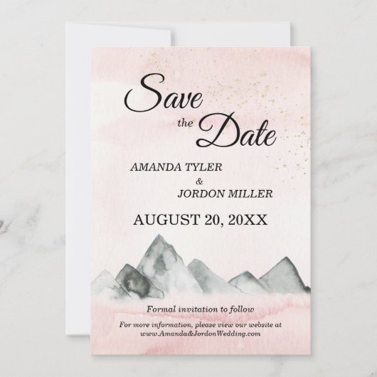 Roze Sunrise Mountain Wedding Save the Date (Voorkant)